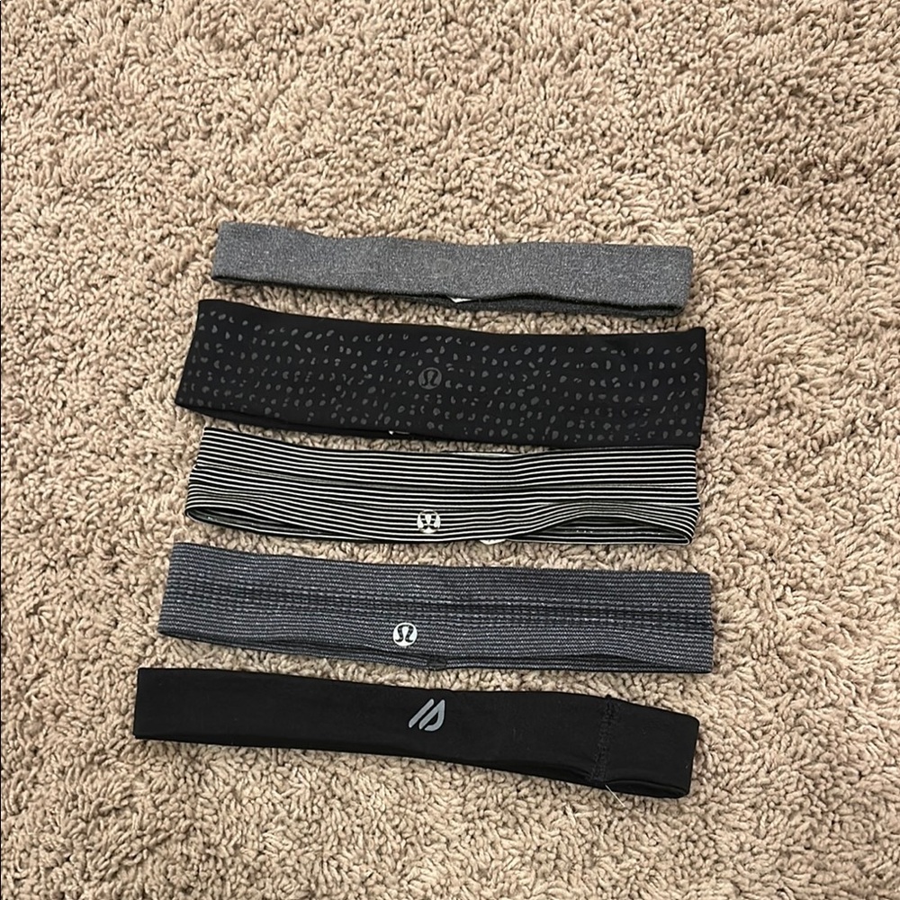 Lululemon Headbands Set of 4 + 1 Eddie Bauer Headband - Black, Gray, Striped